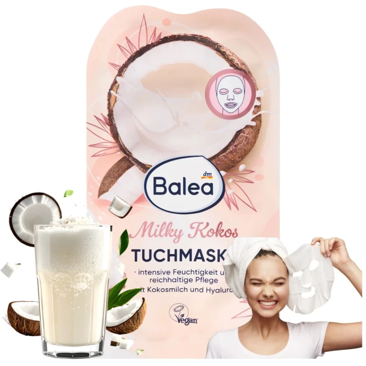 Balea Milky Cocos Maska W Płacie Kwas Hialuronowy Mleczko Kokosowe