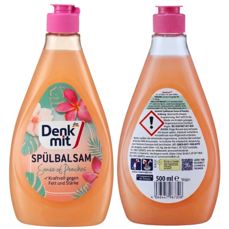 Denkmit Sense Of Peaches Płyn Koncentrat Do Mycia Naczyń Brzoskwinia 500ml