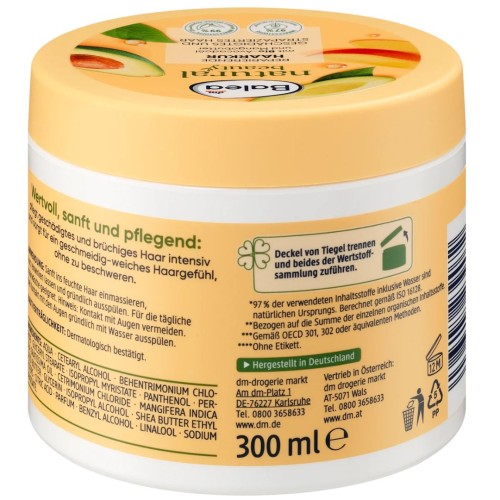 Balea Natural Beauty Maska Masło Włosy Zniszczone Avocado Mango Odżywka 300ml