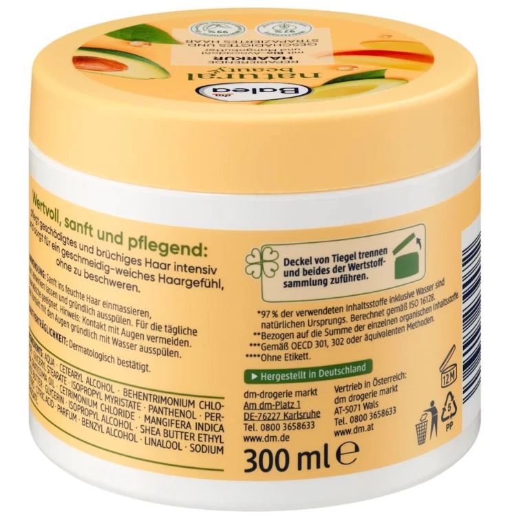 Balea Natural Beauty Maska Masło Włosy Zniszczone Avocado Mango Odżywka 300ml