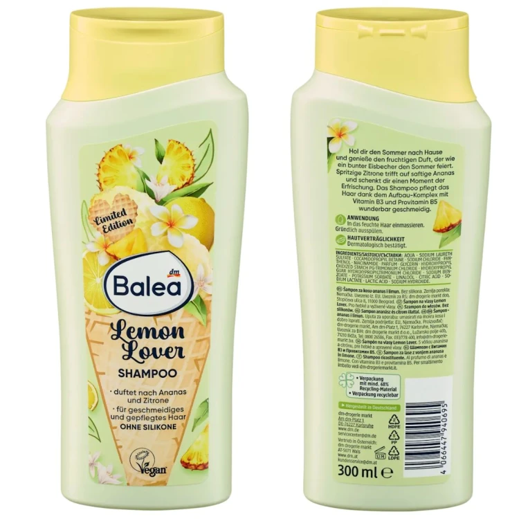 Balea Lemon Lover Letni Szampon Do Włosów Ananas Z Cytryną 300ml
