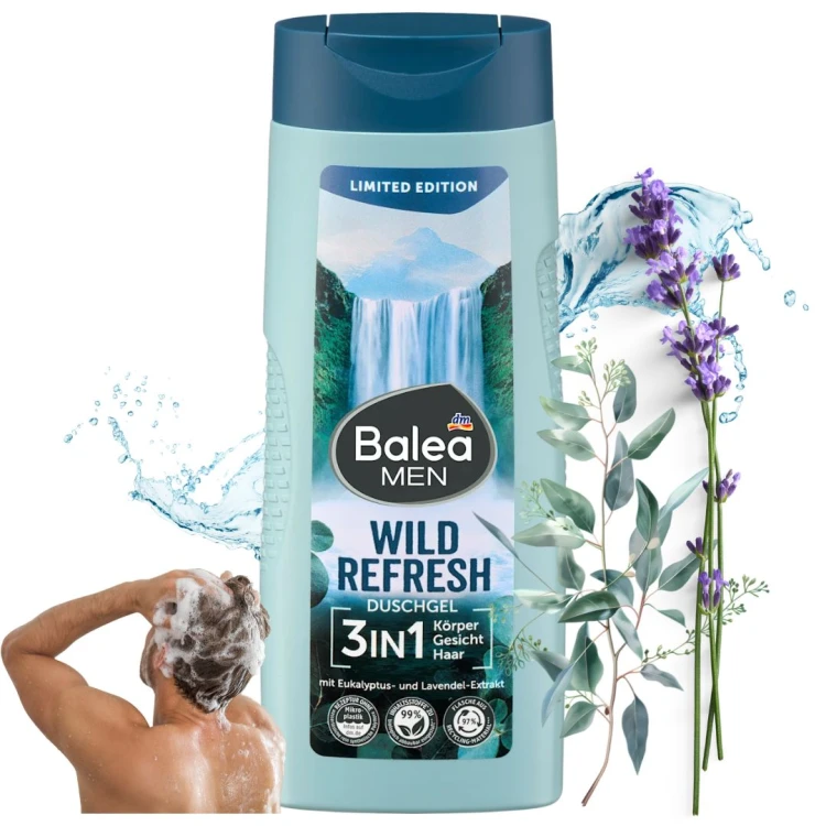 Balea Men Wild Refresh 3W1 Żel Pod Prysznic Szampon Ekstrakt Z Lawendy 300ml