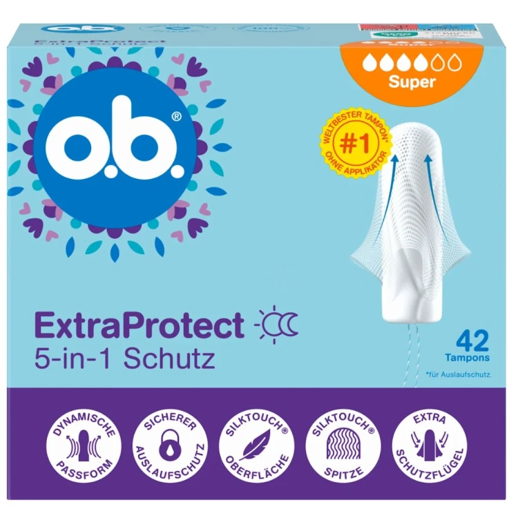 O.B. Extra Protect Super Tampony 42 szt 5-In-1 Schutz Silktouch Z Niemiec