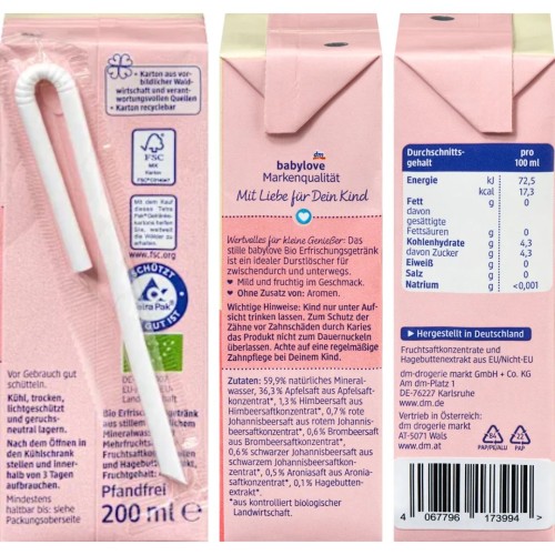 Babylove Bio Delikatny Sok Z Dziką Różą I Wodą Mineralną Soczek Ze Słomką