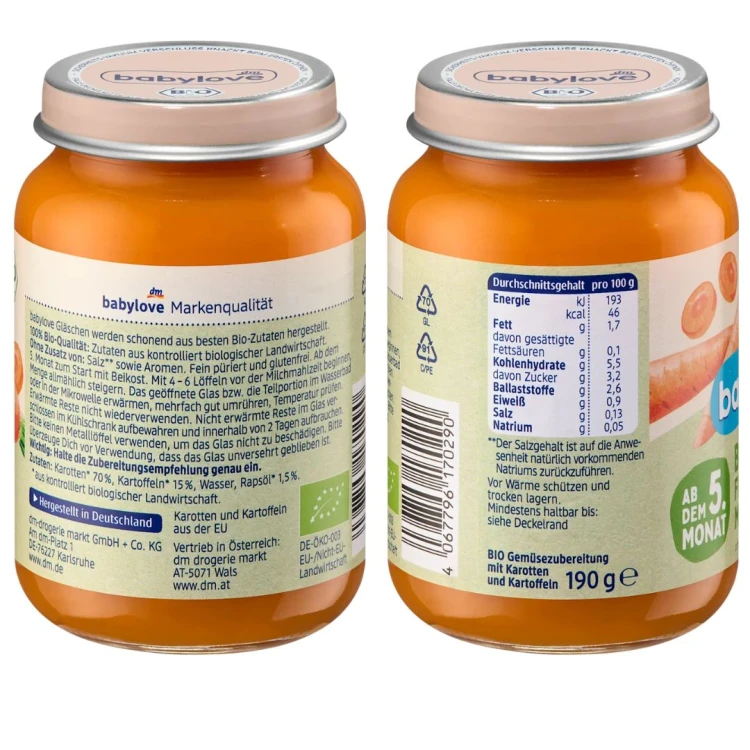 Babylove Bio Warzywa Młoda Marchewka Ziemniaki Pierwszy Obiadek Po 5m