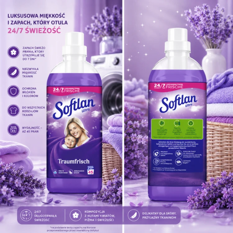 Softlan Traumfrisch Płyn Do Płukania Tkanin Fioletowy Z Niemiec 45 Prań