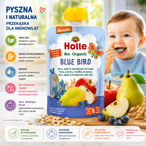 Holle Bio Blue Bird Deserek Gruszka Jagoda Jabłko Owies 6m Saszetka