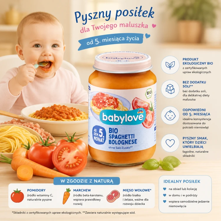 Babylove Ekologiczne Spaghetti Bolognese Z Wołowiną Obiadek Od 5m