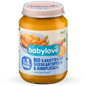 Babylove Ekologiczna Marchewka Bataty I Wołowina Zdrowy Obiadek Bez Soli 5m