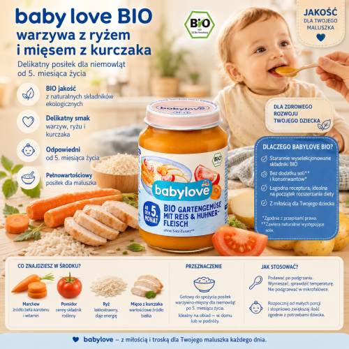 Babylove Ekologiczne Warzywa Z Ogrodu Z Ryżem I Kurczakiem Bez Soli Po 5m