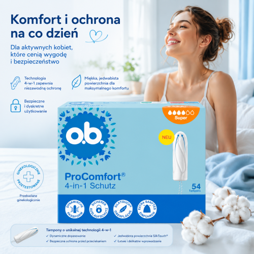 O.B. Pro Comfort Super Tampony 54 szt 4-IN-1 Schutz Silktouch Z Niemiec