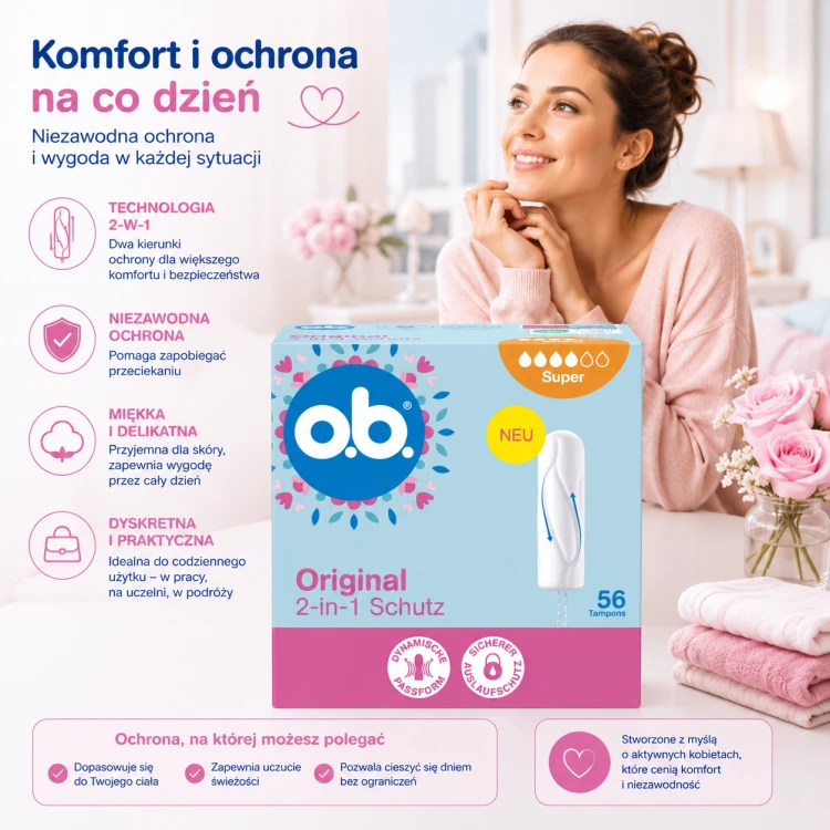 Ob Original Tampony Super 56 szt Z Niemiec Duże Opakowanie 2-IN-1 Schutz