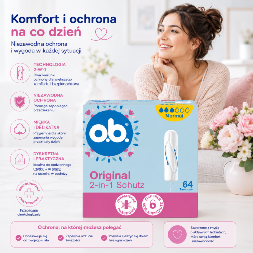Ob Original Tampony Normal 64 szt Z Niemiec Duże Opakowanie 2-In-1 Schutz