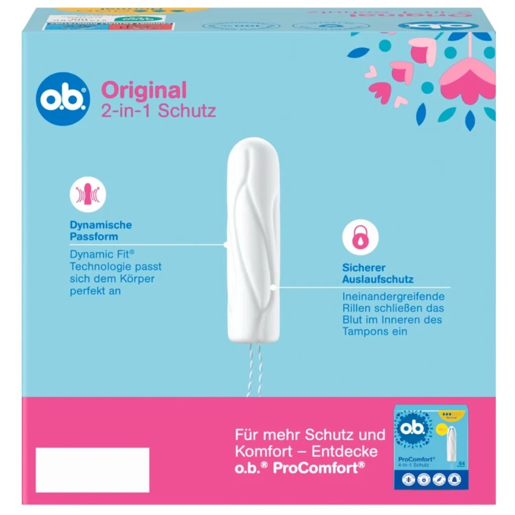 Ob Original Tampony Normal 64 szt Z Niemiec Duże Opakowanie 2-In-1 Schutz