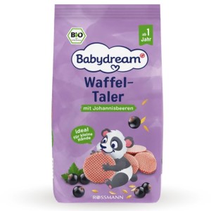 Babydream Bio Ekologiczne Lekkie Wafelki Jagodowe Chrupiące Ciasteczka 1+