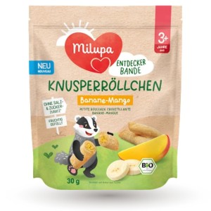Milupa Bio Chrupące Ciasteczka Rolki Mini Bułeczki Banan Mango 3+ Nowość