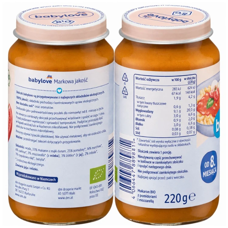 Babylove Bio Makaron Pomidorami I Mozzarellą Pyszny Zdrowy Obiadek Po 8m