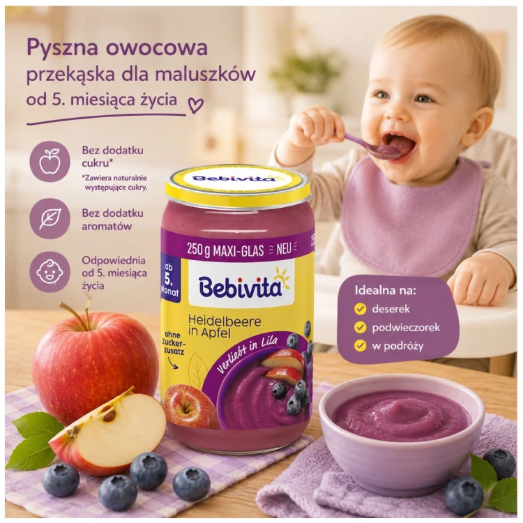Bebivita Bio Deserek Owocowy Mus Jagody Z Jabłkiem 250g Od 5 Miesiąca
