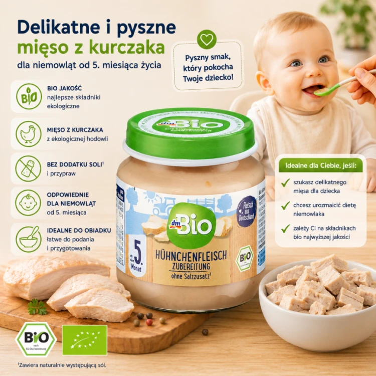 Dm Bio Mięso Kurczak W Słoiczku Ekologiczny Drób Obiadek Dla Niemowląt 5m