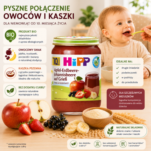 Hipp Bio Deser Warstwowy Kaszka Z Jabłkiem Truskawką I Czarną Porzeczką 10m