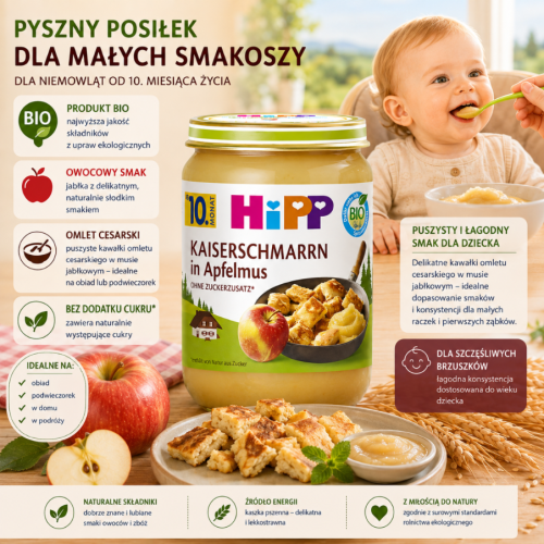 Hipp Naleśniki Domowe Omlet Cesarski Z Musem Jabłkowym Bio Obiadek I Deser 10m