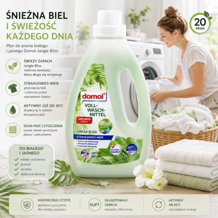 Domol Jungle Bliss Płyn Do Prania Białego Jasnego Przeciw Szarzeniu 20 Prań