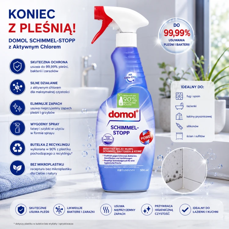 Domol Spray Do Usuwania Pleśni Z Aktywnym Chlorem Bakterie Zarazki 500ml