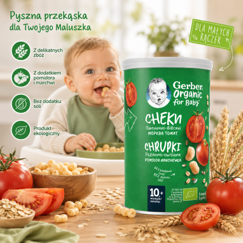 Gerber Bio Chrupki Pomidor I Marchew Pszenno Owsiane Przekąska Od 10m