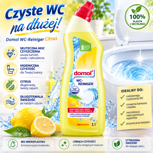 Domol Wc Cytrus Reiniger Żel Do Wc Do Toalety Na Kamień I Osad Moczowy Brud 1000ml