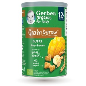 GERBER BIO CHRUPKI DO MAŁEJ RĄCZKI RYŻOWO PSZENNE BANAN MALINA PRZEKASKA 8m