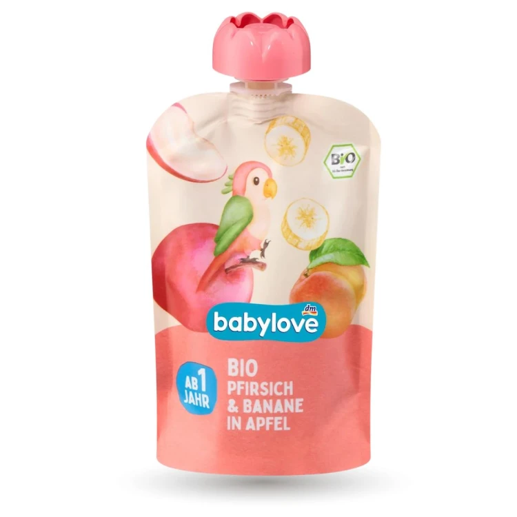 Babylove Bio Mus owocowy Brzoskwinia Banan Jabłko 100g Saszetka