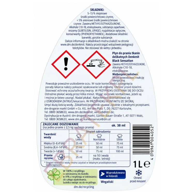 Denkmit Płyn Do Prania Czarnego Zachowuje i Chroni Kolory 1000ml