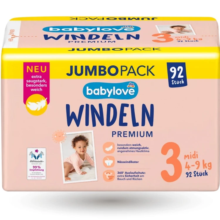 Babylove Pieluszki Nr 3 Pieluchy 92 Szt 4-9 Kg Premium