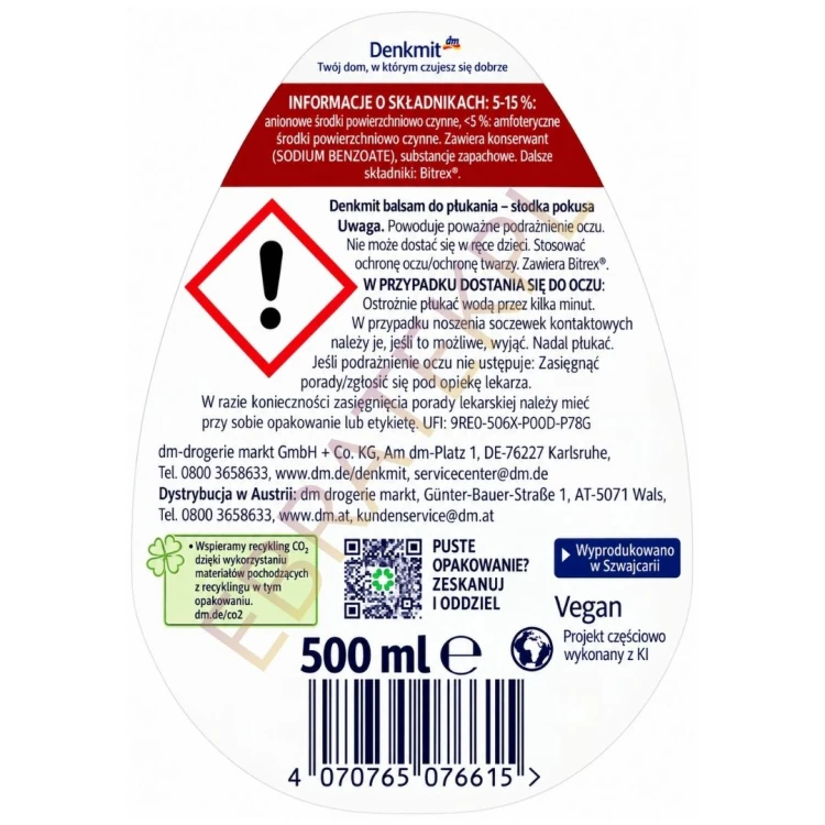 Denkmit Płyn Do Naczyń Sweet Temptation Skutecznie Usuwa Tłuszcz 500ml