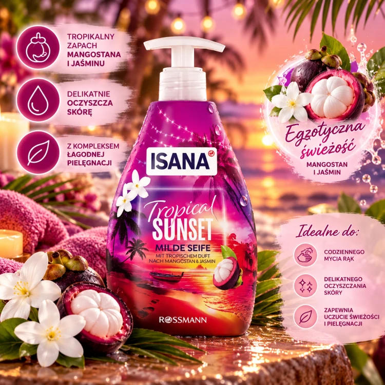 Isana Tropical Sunset  Kremowe Mydło Do Rąk Magnostan Jaśmin 500 ml Z Niemiec