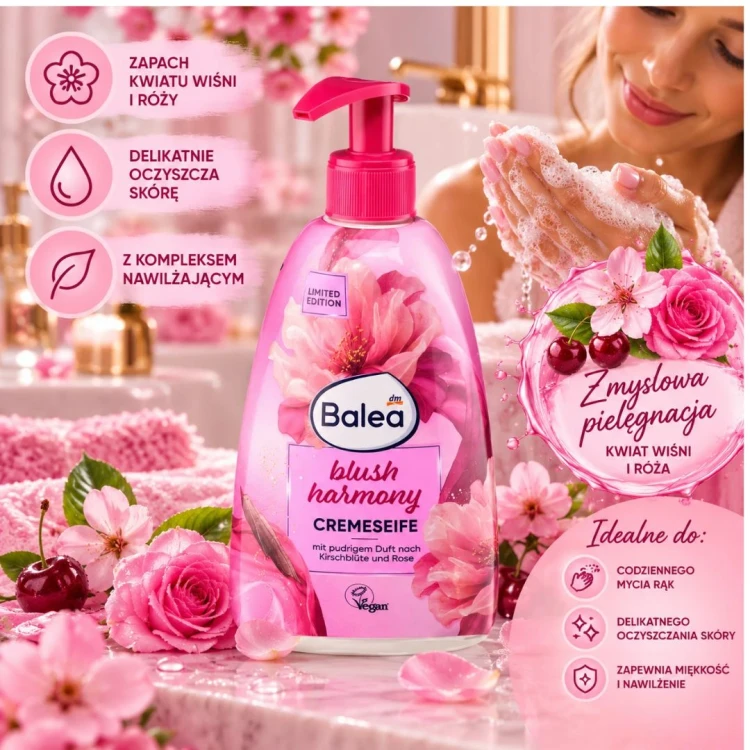 Balea Blush Harmony Kremowe Mydło Do Rąk Wiśnia Róża 500 ml Z Niemiec