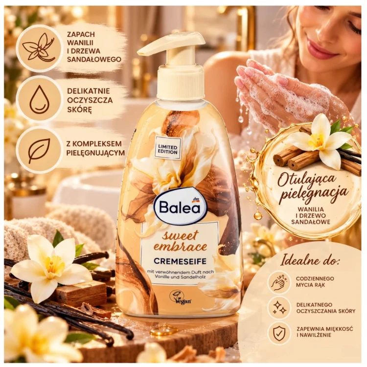 Balea Sweet Embrace Kremowe Mydło Do Rąk Wanilia Drzewo Sandałowe500 ml Z Niemiec