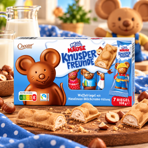 Choceur Milch Mause Knusper Freunde Wafelki Czekoladowe Batoniki Z  Kremem Orzechowym 108g