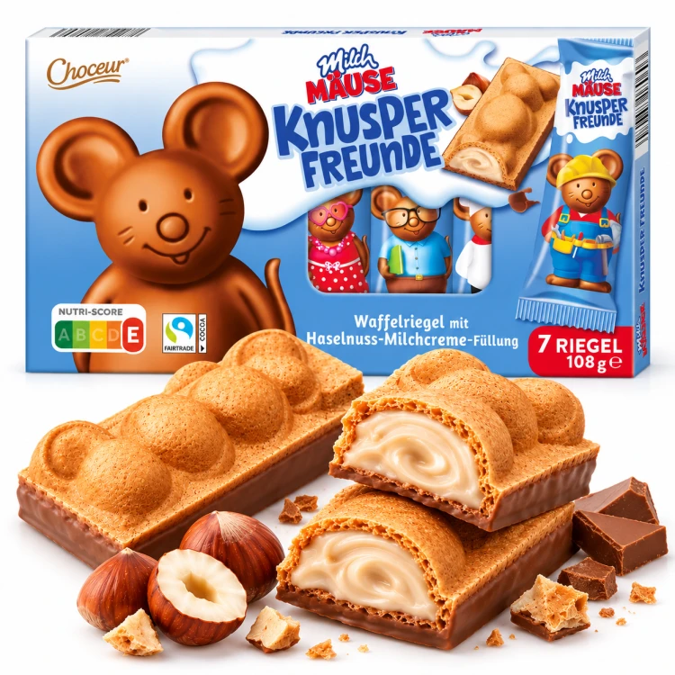 Choceur Milch Mause Knusper Freunde Wafelki Czekoladowe Batoniki Z  Kremem Orzechowym 108g