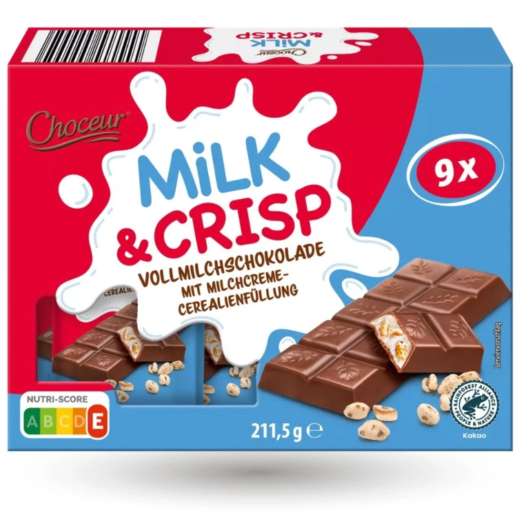 Choceur Milk & Crisp Czekoladki Batoniki Z Nadzieniem Mlecznym I Chrupkami 9 szt 211,5g