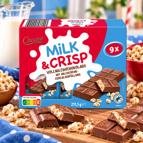 Choceur Milk & Crisp Czekoladki Batoniki Z Nadzieniem Mlecznym I Chrupkami 9 szt 211,5g