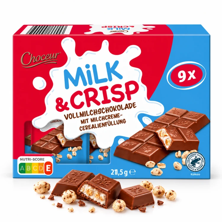 Choceur Milk & Crisp Czekoladki Batoniki Z Nadzieniem Mlecznym I Chrupkami 9 szt 211,5g