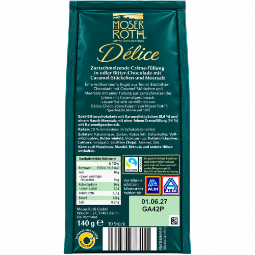 Moser Roth Delice Kule Ciemna Czekolada I Solony Karmel 140g