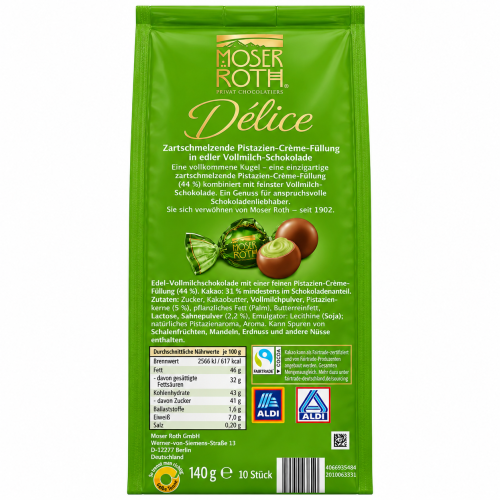 Moser Roth Delice Pistazie Kule Praliny Czekolada Krem Z Pistacjami 140g