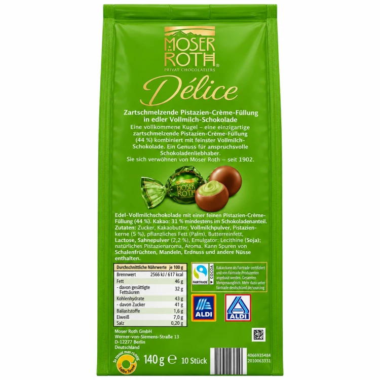 Moser Roth Delice Pistazie Kule Praliny Czekolada Krem Z Pistacjami 140g