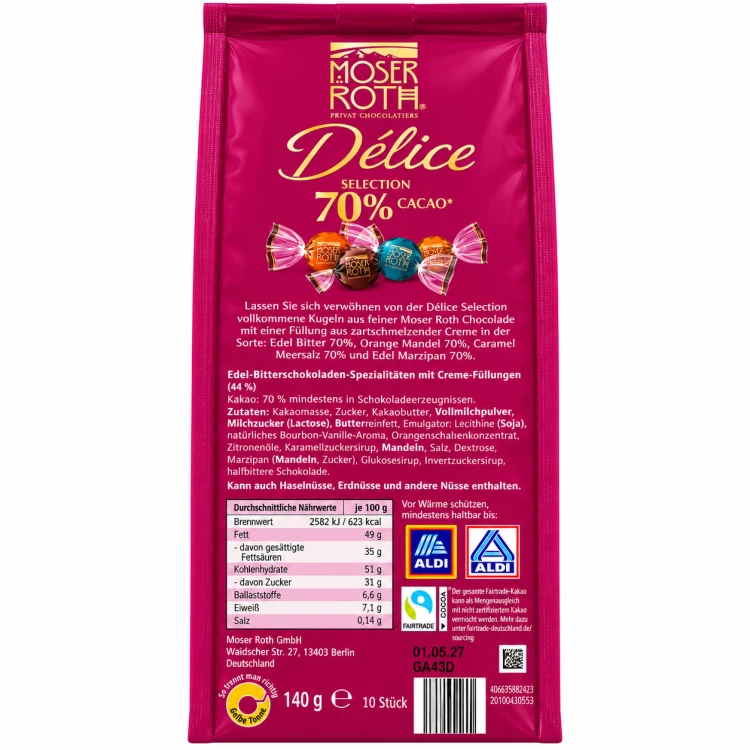 Moser Roth Delice Selection Kule Praliny Czekolada Mix Smaków 140g
