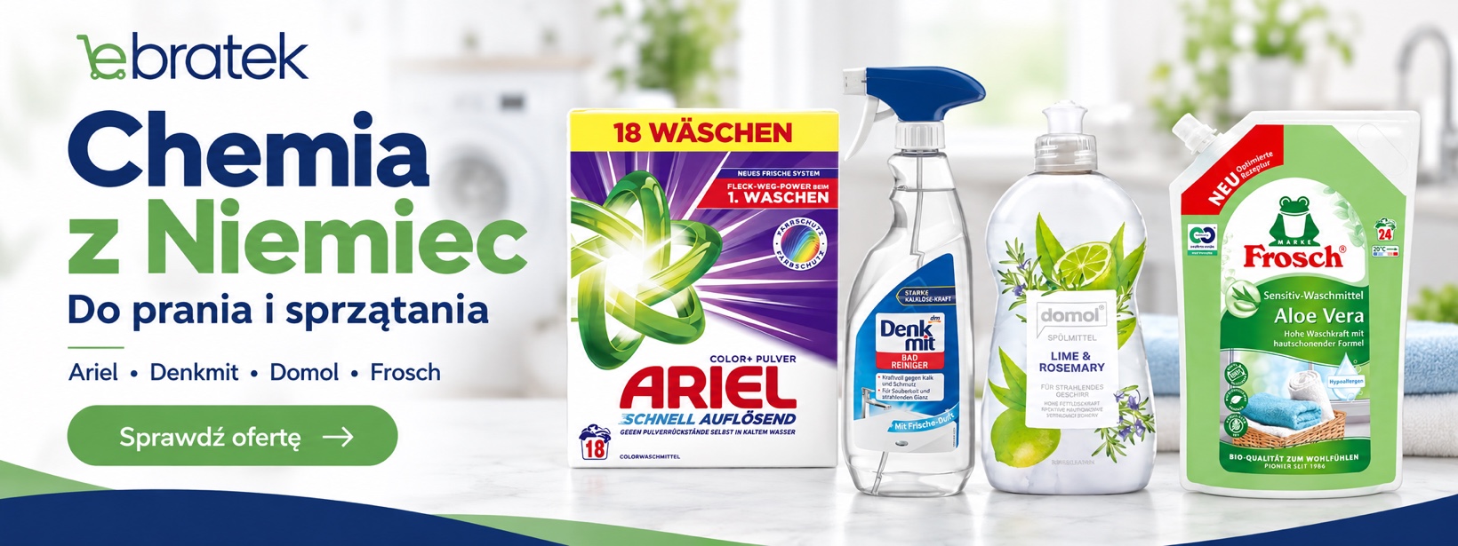 Chemia z Niemiec — Ariel, Denkmit, Domol i Frosch do prania i sprzątania — Ebratek